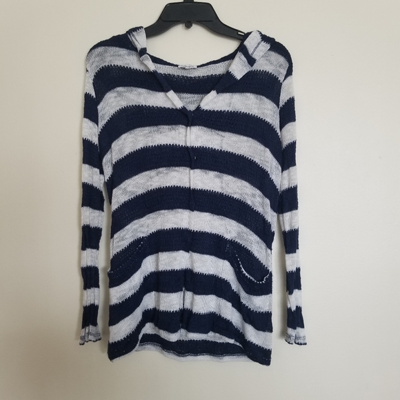 Splendid Navy Blue White Striped Hooded Cardigan Long Sleeve Top Size M - Picture 5 of 7